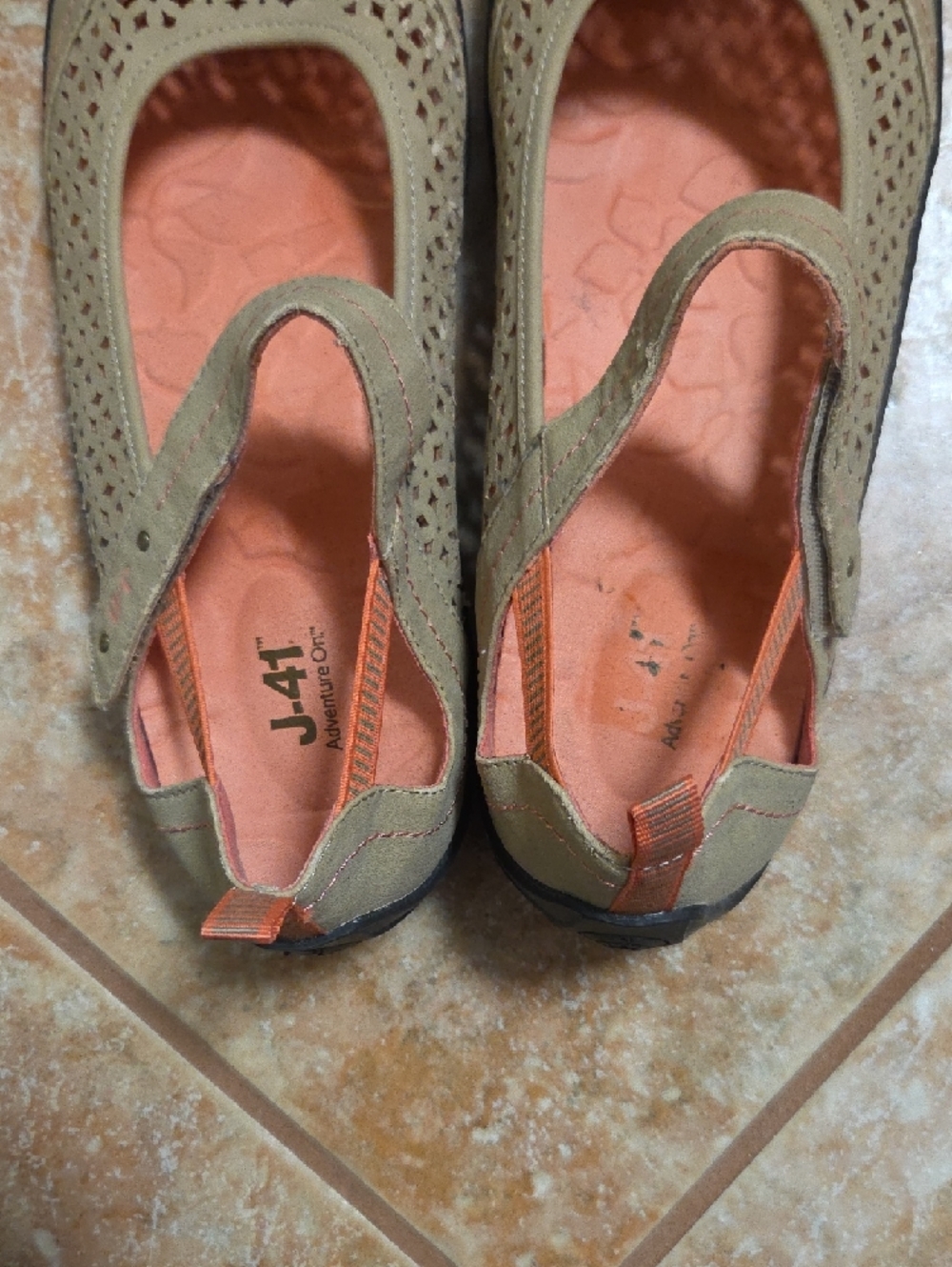 J-41 Tan Mary Jane Flats with Coral Insole and Black Toe Cap - Picture 6 of 9